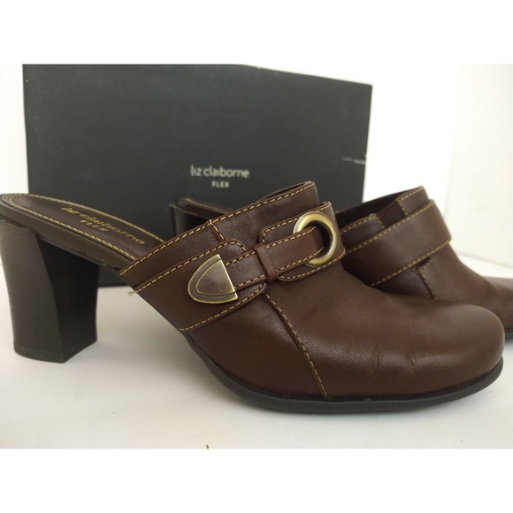 Liz Claiborne Flex Leather Slip On Mule Clog Dark Brown With Stitching NIB SZ 7 - Picture 2 of 8